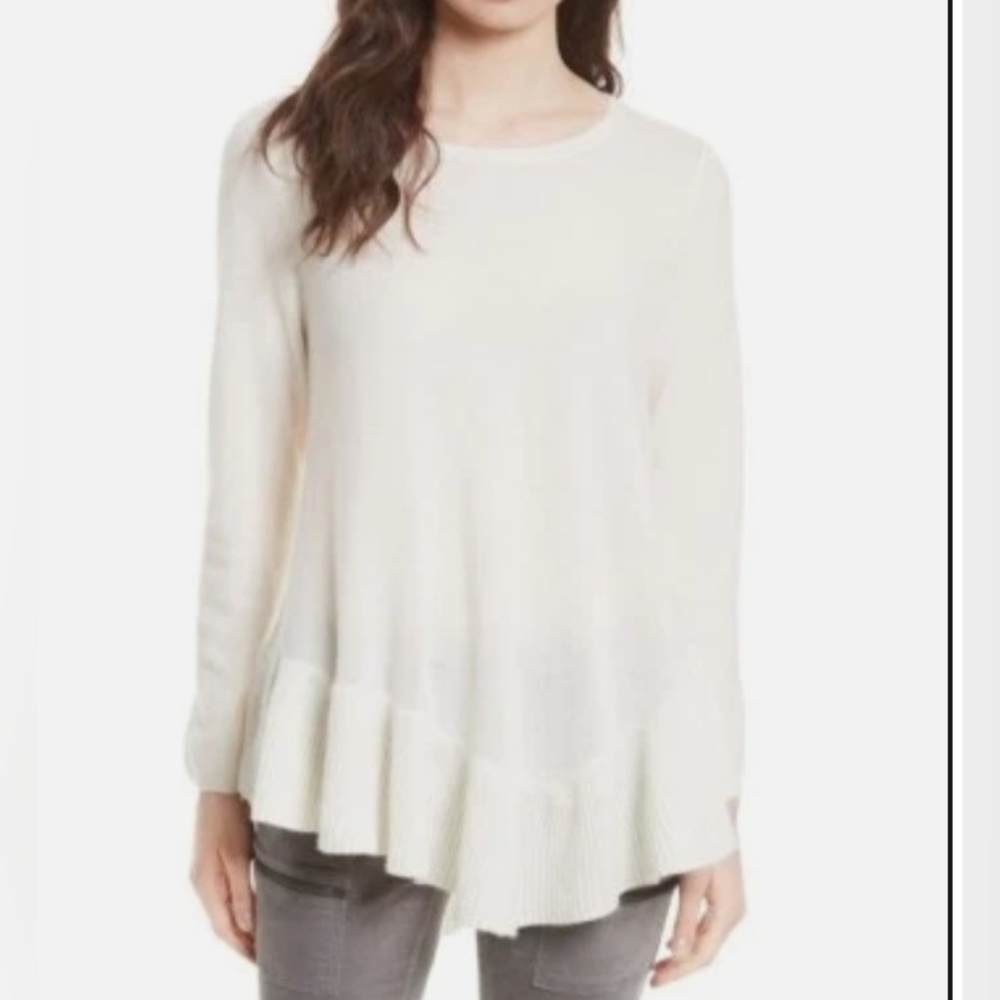 Joie Tambrel Wool Cashmere Asymetrical Sweater Neutral Porcelain Ivory Size XS